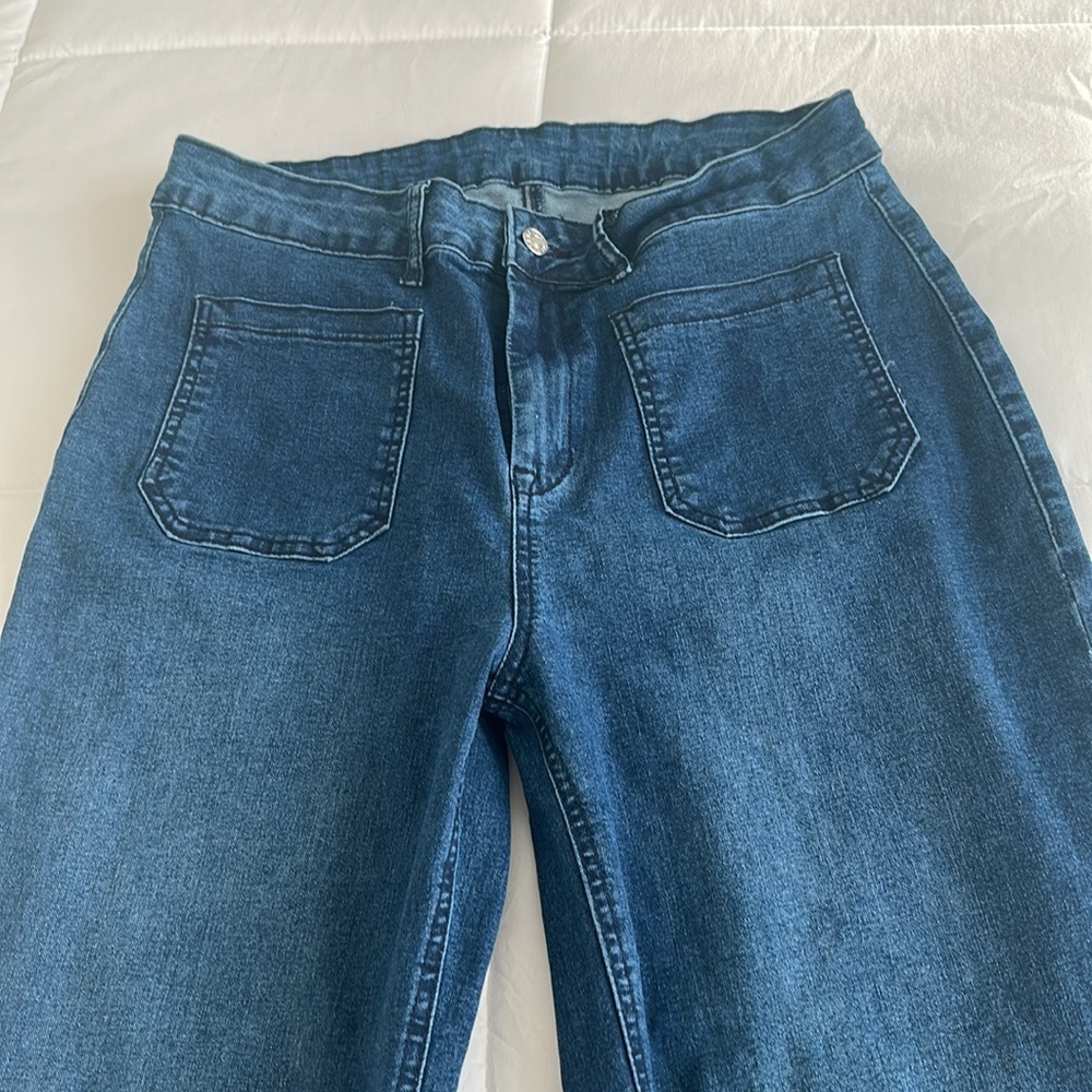 Women's Blue Flared Jeans - Picture 2 of 5